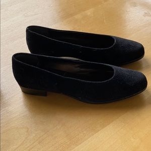 Half inch black velvet heels